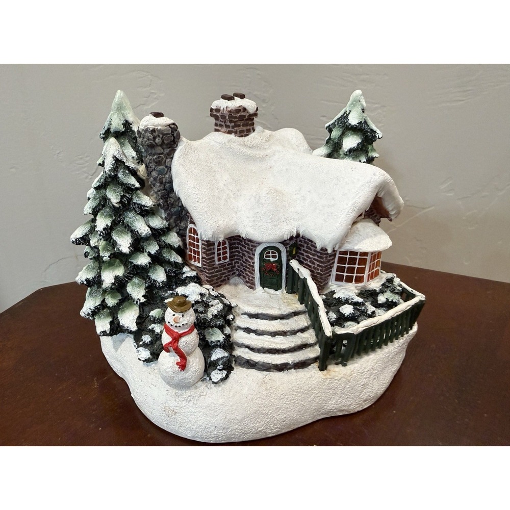 Vtg 2002 Thomas Kinkade A Village Christmas Lighted Cottage House Snowman 5"